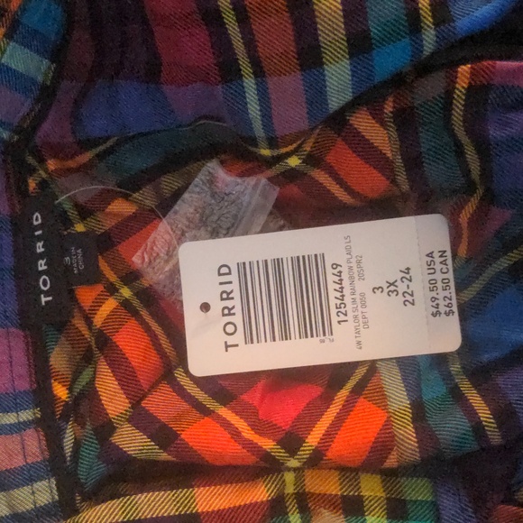Torrid size 3 plaid rainbow shirt NWT - Picture 3 of 10